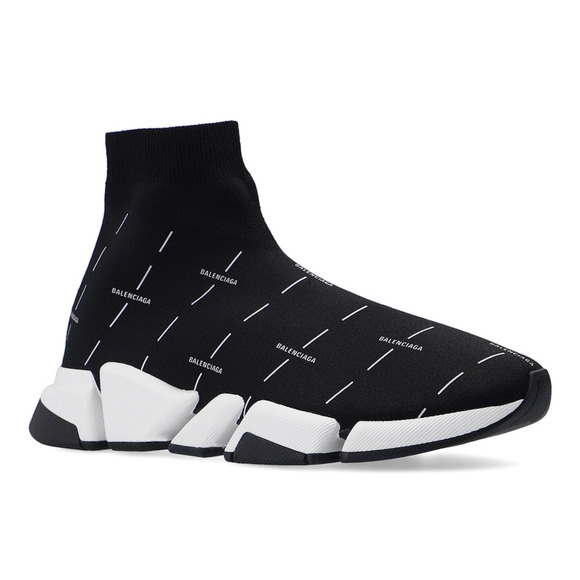 Balenciaga Mens Speed 2.0 Sock Black White All Over Logo High Top Sneaker 43 10 - Picture 4 of 12